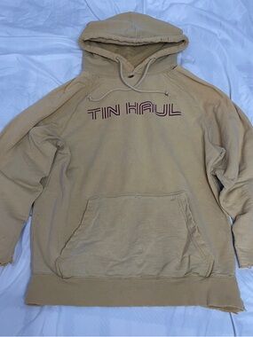 Tin Haul Tan Pullover Hoodie with Burgundy Logo
